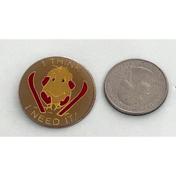 Vintage Skiing Ski Themed Pin I Think I Need It! Enamel Round Lapel Pin - Picture 2 of 3